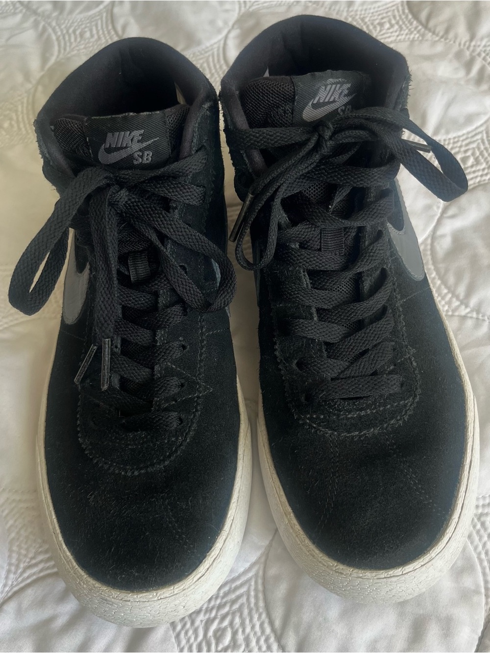 Nike Black Suede High-Top Skate Sneakers with White Soles